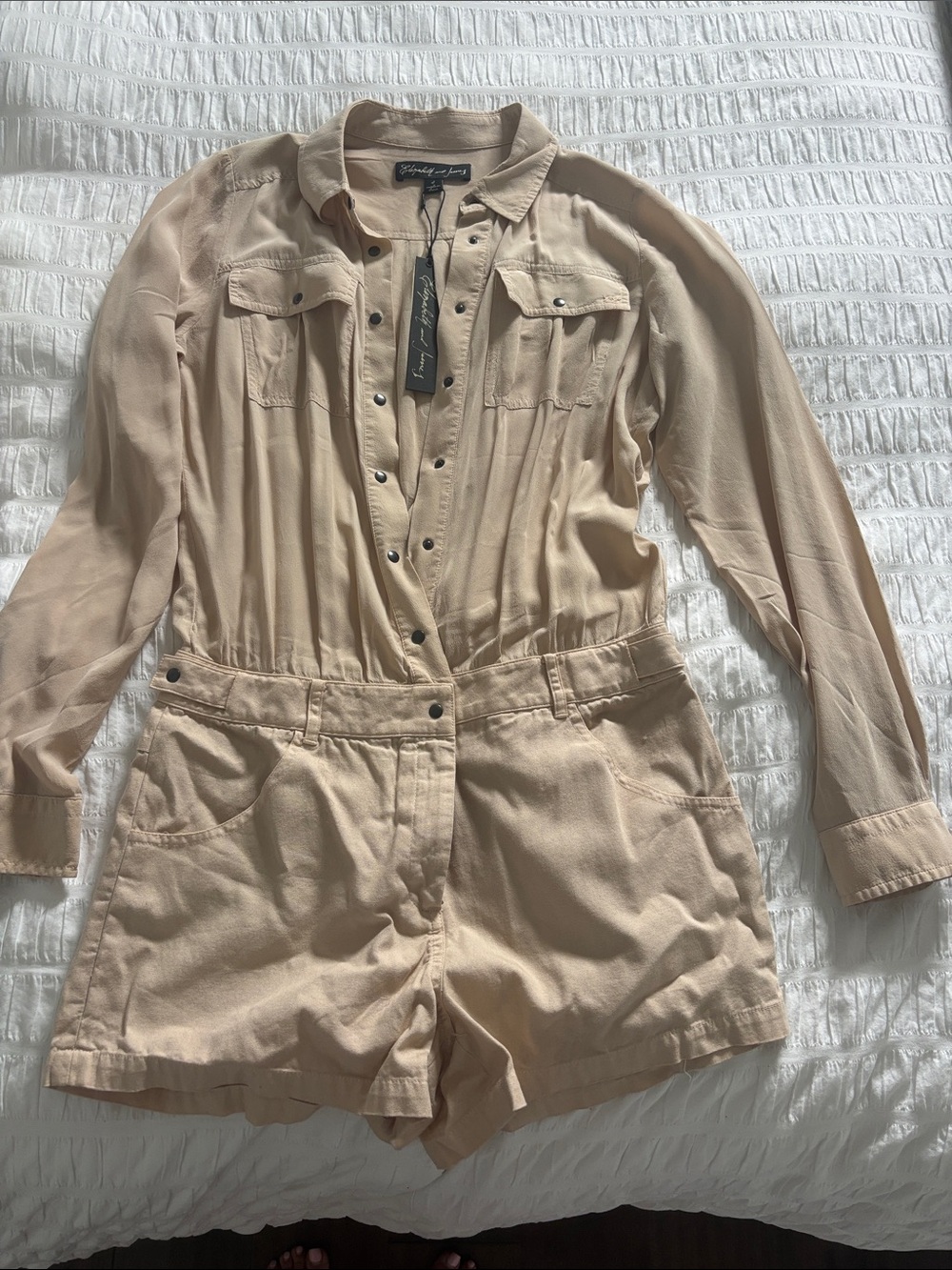 Elizabeth and James Beige Silk and Cotton Utility Romper